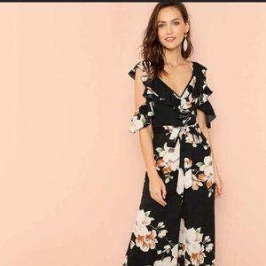SHEIN Flower Print Wide Leg Jumpsuit